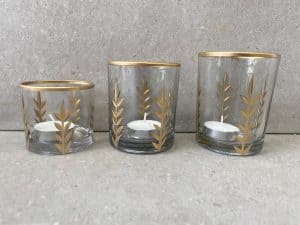 כוסית אלגנטית לנר עם עיטורי זהב- 3 גדלים