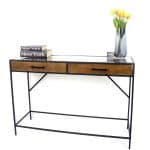 קונסולה עץ מתכת וזכוכית - 2 מגירות