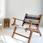 כורסא מעץ טיק ושילוב חבל כחול- 2 צבעים