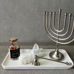 ⁦מארז חנוכייה כסף מגש אבן⁩ – תמונה ⁦3⁩