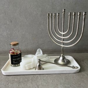 מארז חנוכייה כסף מגש אבן