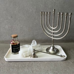 ⁦מארז חנוכייה כסף מגש אבן⁩ – תמונה ⁦5⁩