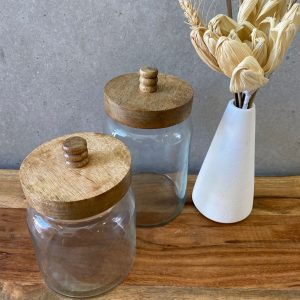 ⁦צנצנת זכוכית עם מכסה עץ פעמון⁩ – תמונה ⁦3⁩