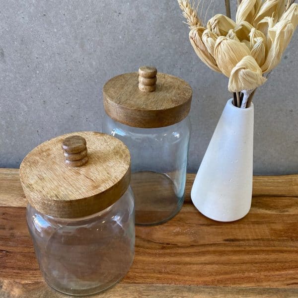 ⁦צנצנת זכוכית עם מכסה עץ פעמון⁩ – תמונה ⁦3⁩