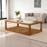 שולחן סלון מעץ וזכוכית