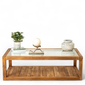 ⁦שולחן סלון מעץ וזכוכית⁩ – תמונה ⁦2⁩