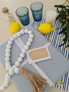 ⁦מפה חגיגית דמוי פשתן - צבע כחול ג'ינס⁩ – תמונה ⁦4⁩