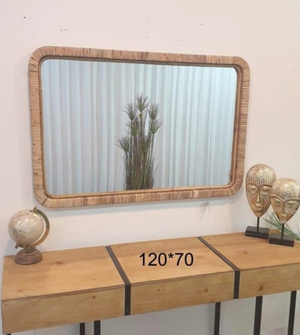 ⁦מראה מלבנית מסגרת רטאן⁩ – תמונה ⁦2⁩