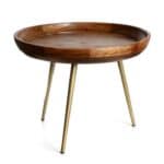 שולחן עץ עגול רגלי מתכת זהב