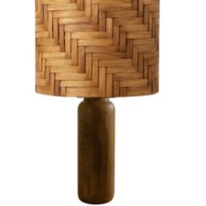 מנורת שולחן קש קלוע בסיס עץ