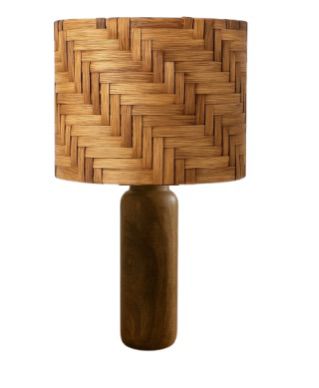 מנורה לבית (2) מנורת שולחן קש קלוע בסיס עץ – תמונה 1