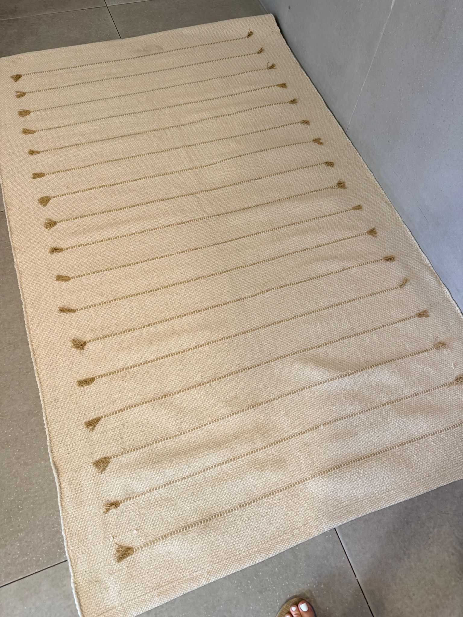 שטיח כותנה (5) שטיח סטרייפס בז' – תמונה 1